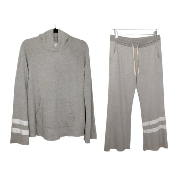 Sundry White Stripe Raw Hem Hoodie Sweatshirt Wide Leg Pants Tracksuit Set Sz 2 - Picture 5 of 13